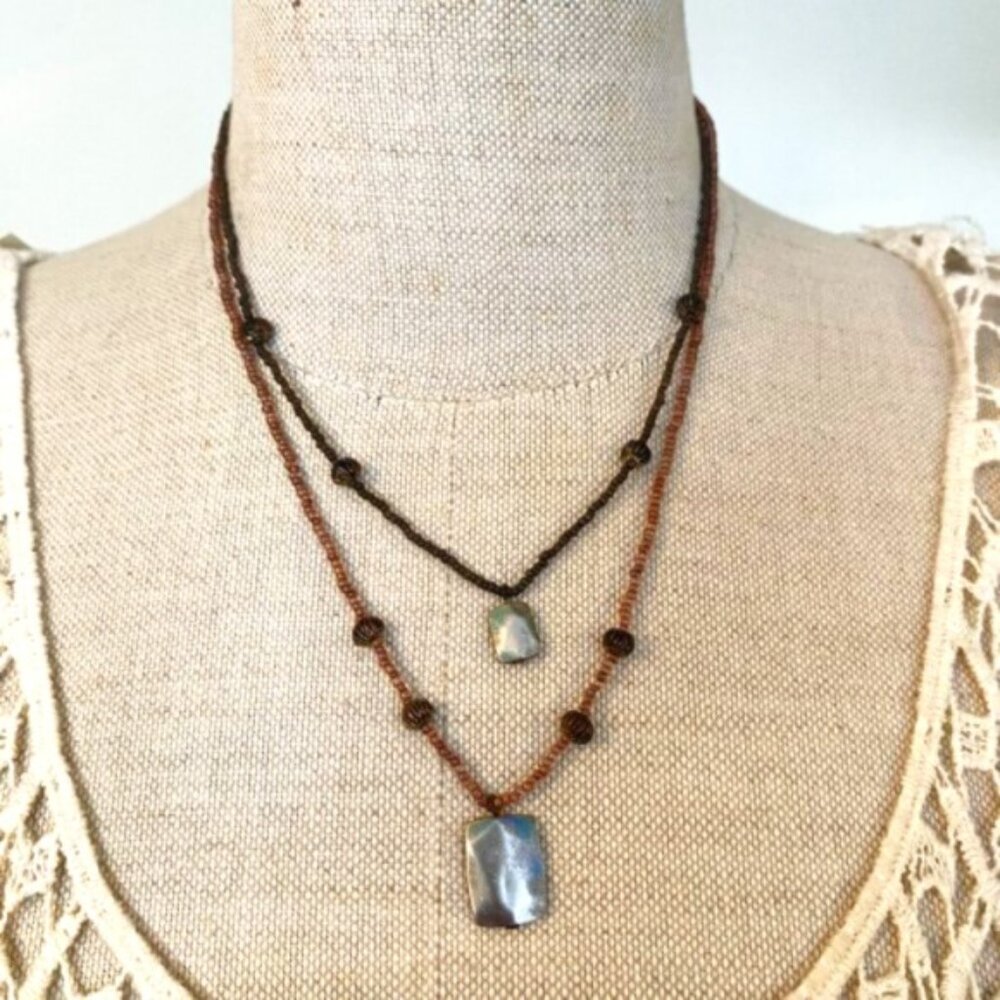 2 Strand Chain with Metal Charm Pendants Necklace